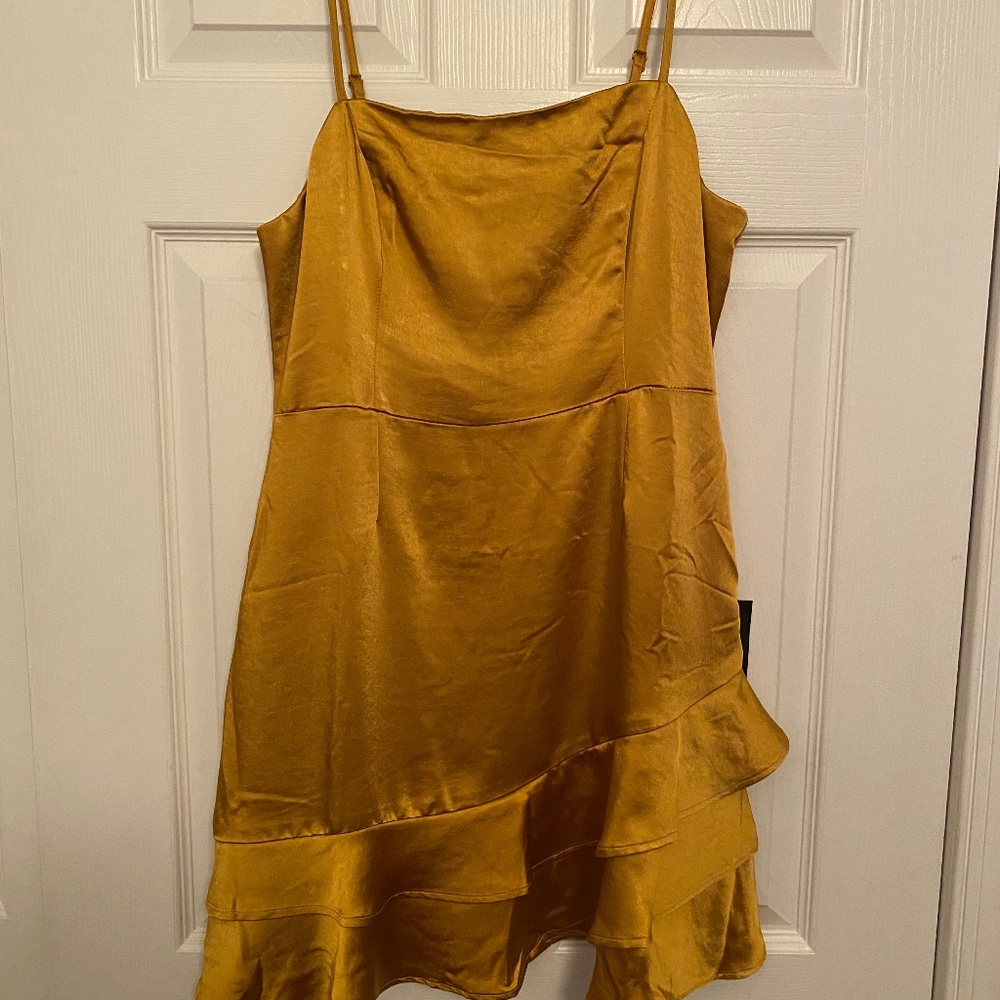 Mustard Yellow Satin Ruffled Lulus Dress